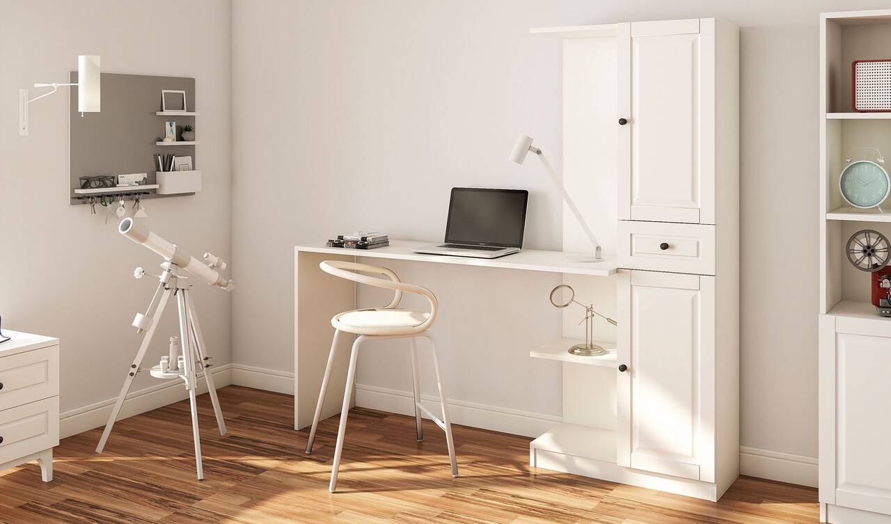 Set birou si biblioteca, Hanah Home, Rb-021, 120x75x40 cm, Alb mat - imagine 4